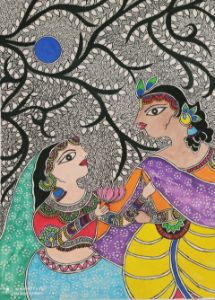 Madhubani painting of Radha Krishna