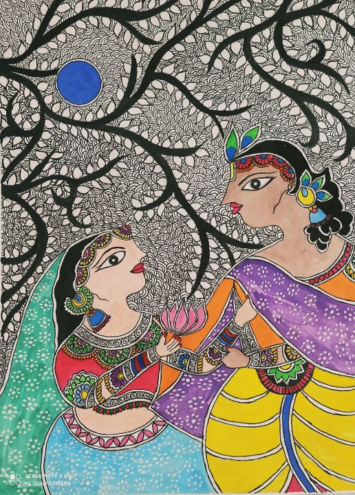 Madhubani painting of Radha Krishna - KanchanHarsh