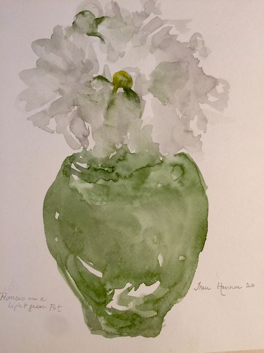 Peonies in a Light Green Pot - Jean Hannon