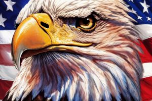 Bald Eagle & American Flag Up Close
