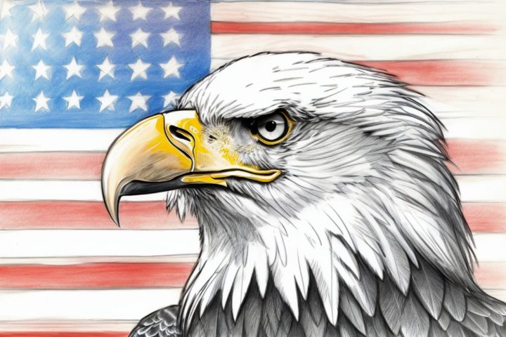 Eagle Sketch and American Flag - Timothy A Rowland Digital Art