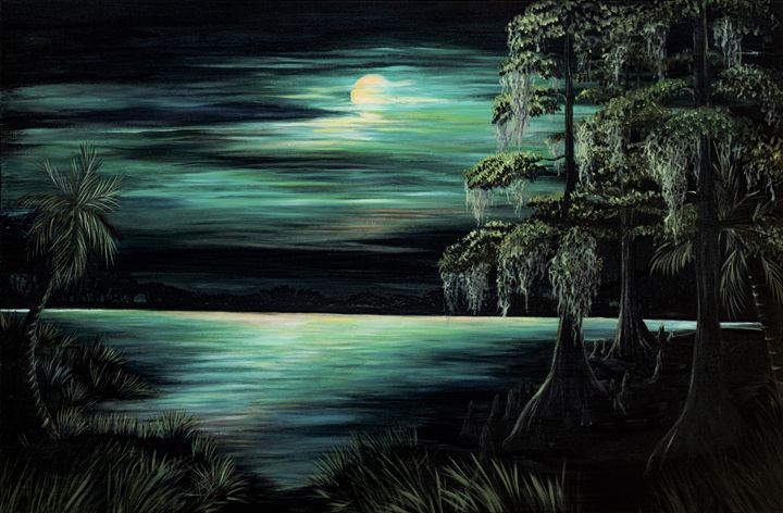 Bayou by moonlight - Rachel McClure - Paintings & Prints