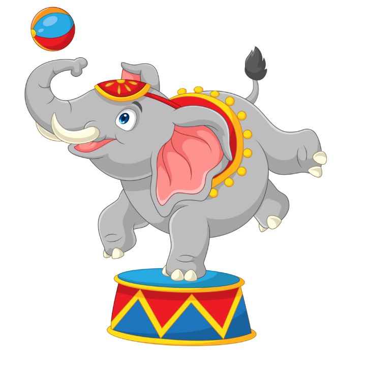 Circus elephant with a striped ball - REYYARTS - Drawings ...