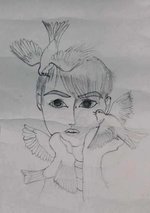 boy with birds - angel's gallery
