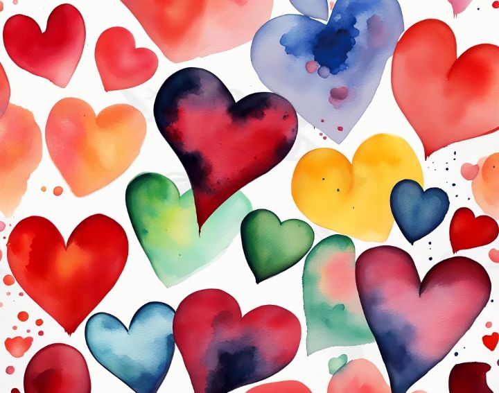 Colorful watercolor hearts set - CreativeModernArt - Paintings & Prints,  Abstract, Geometric - ArtPal