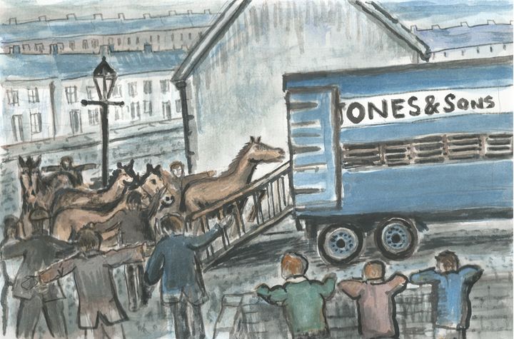 Welsh Pit Ponies Going on Holiday - Chris Pick - Paintings