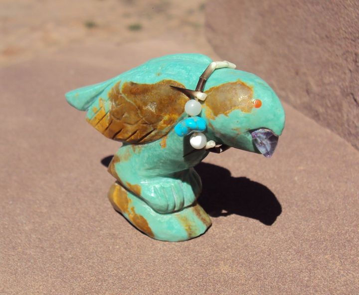 Turquoise hawk with amethyst gem - gchachuart