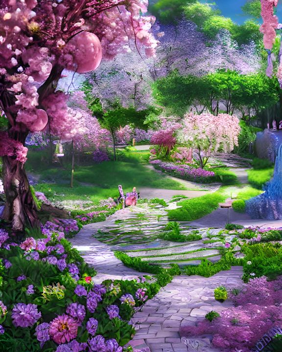 Path in park at spring - Mina Nakamura - Digital Art & AI, Landscapes ...