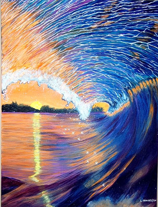 Big Sunset And Wave Landscape Acrylic Painting On Canvas Large Sunset Canvas  Art Huge Ocean Wave