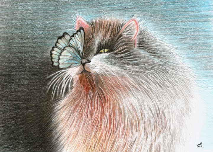 Cat and Butterfly - Natasha Lovell Art