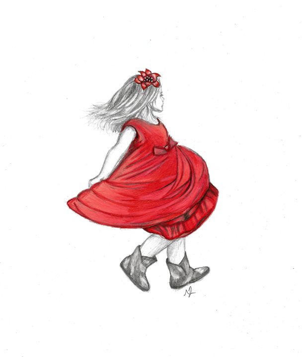 Dancing Girl In Red Dress - Natasha Lovell Art - Drawings & Illustration, People & Figures, Family & Children - ArtPal