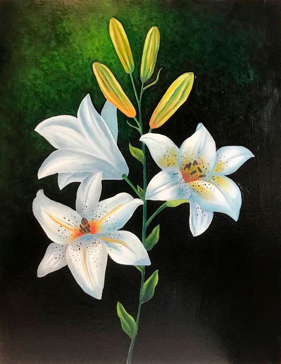 Acrylic painting on canvas "Lilies". - Oldimiss