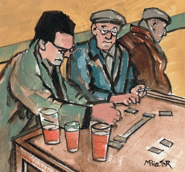A GAME OF DOMINOES DOWN THE PUB. - MARK PROCTOR ART