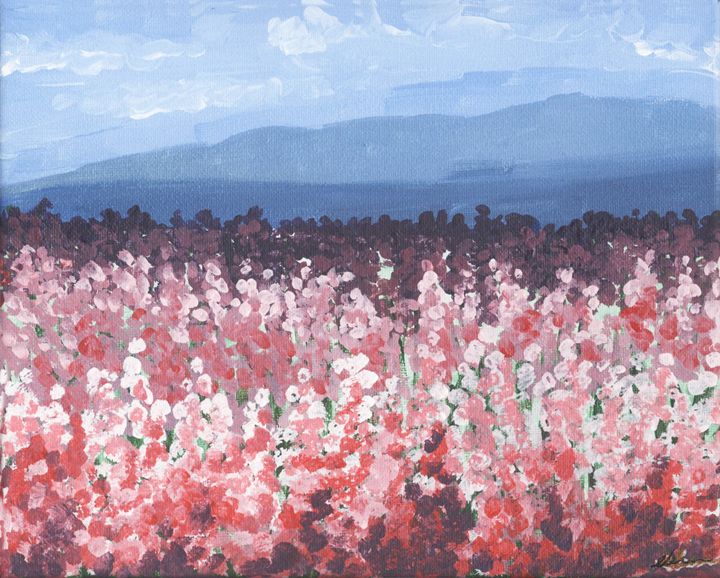 Flower Field On A Cloudy Day Ek Wonderland Paintings Prints Landscapes Nature Fields Wildflower Flower Fields Artpal
