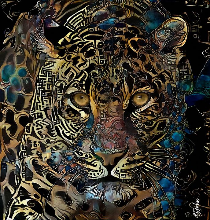 Zandar, 65x62 cm - leopard Mix media - L.ROCHE - Paintings & Prints ...
