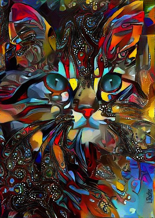 Karlyta, cat - mix media - 70x50 cm - L.ROCHE - Paintings & Prints ...