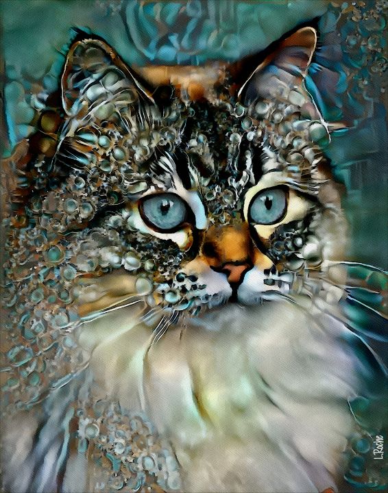 Frida cat, mix media on panel-70x50c - L.ROCHE