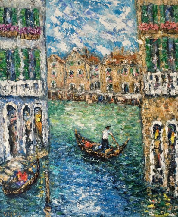 Cityscape seascape Venice oil painting deals on canvas