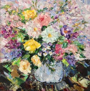 Summer Flowers Bouquet Oil Painting