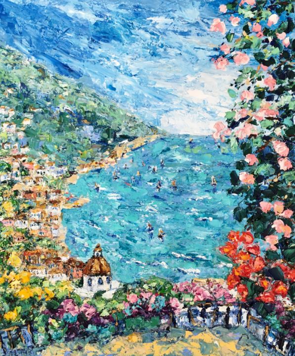 Positano Landscape Impasto Painting - Vilma Gataveckienė