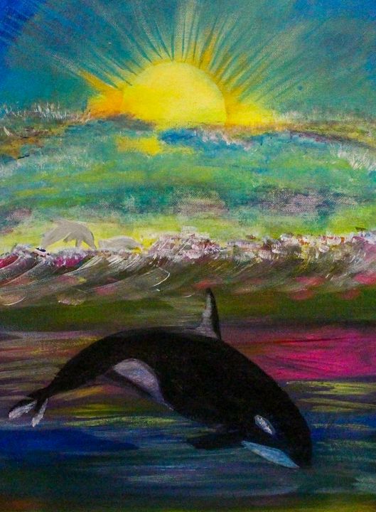 whale and dolphin KC art gallery Paintings & Prints, Animals, Birds