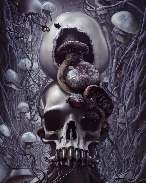 Fungi Skeleton Horror Fantasy - Role Reversal - Digital Art & AI