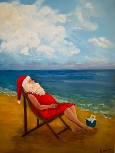 santa on the beach painting