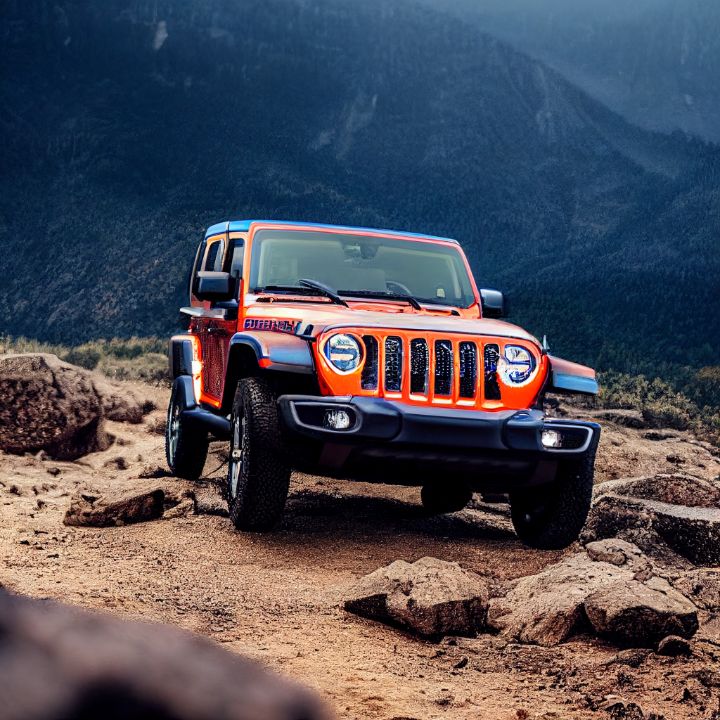 Orange Jeep Wrangler Mountain - Combs AI Artwork - Digital Art & AI ...