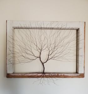 #8 Wire tree-White vintage window - Wire Tree Designs by J Holt