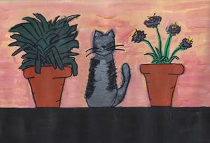 Housecat with Houseplants