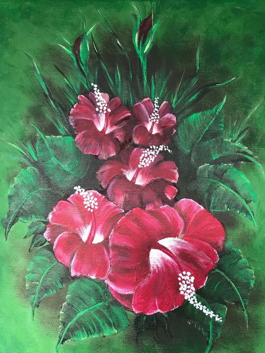 Blooming Hibiscus - Lori Jo - Paintings & Prints, Flowers, Plants
