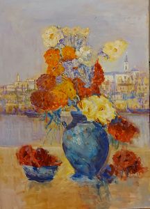 Flowers in blue vase and Belgrade I