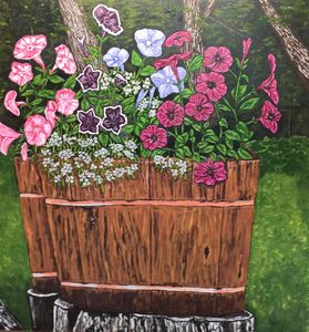 Oaken Buckets With Petunias