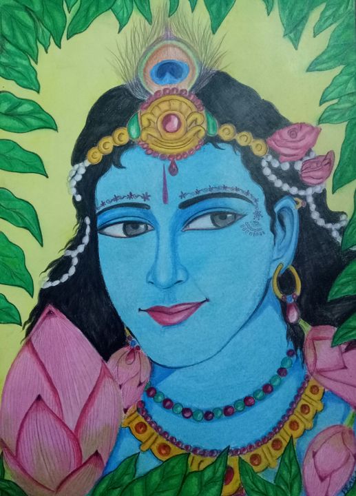 Lord krishna with leaves and lotus - Prakrish