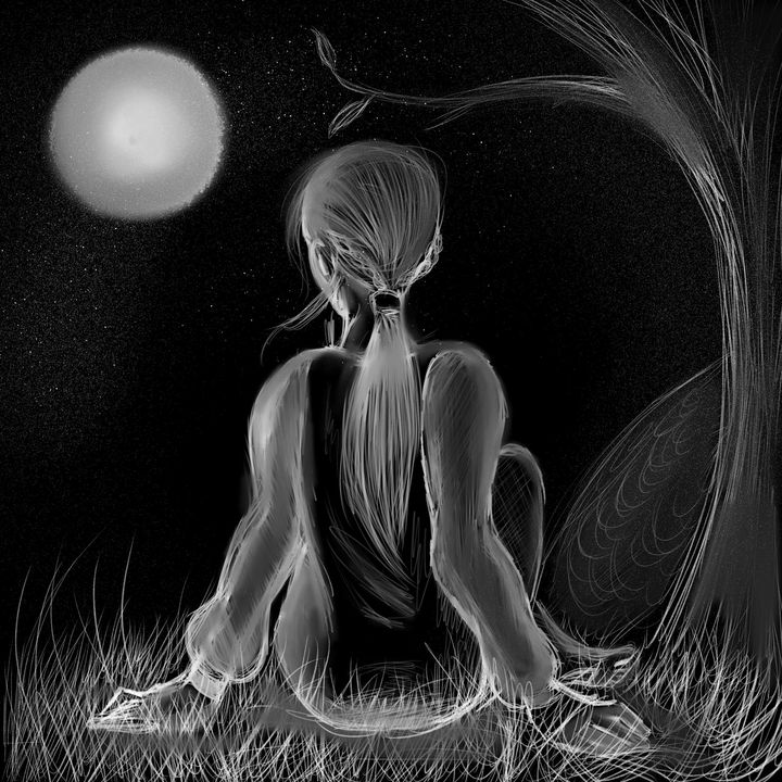 Moon Gazing - Raine Wolf Art - Digital Art, People & Figures, Female ...