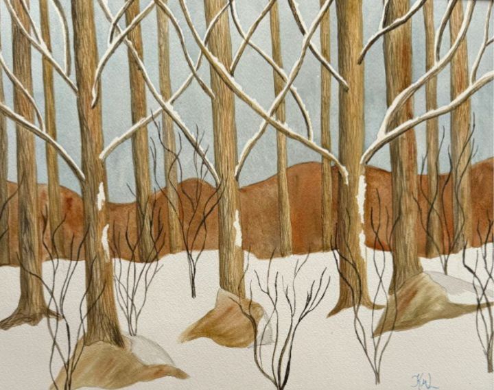 Tree Landscape Snowy Winter Forest - Watercolor Paintings Studio ...
