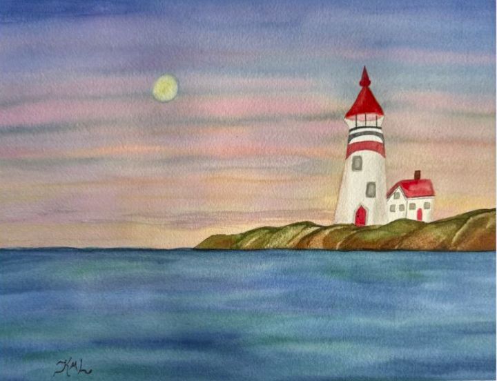 Sunset Ocean Lighthouse Landscape - Watercolor Paintings Studio ...