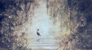 Shadowy crane in tropical pond
