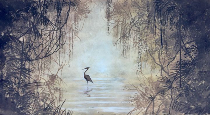 Shadowy crane in tropical pond - Rigel Sauri
