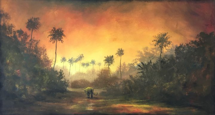 Tropical sunset with jaguar - Rigel Sauri