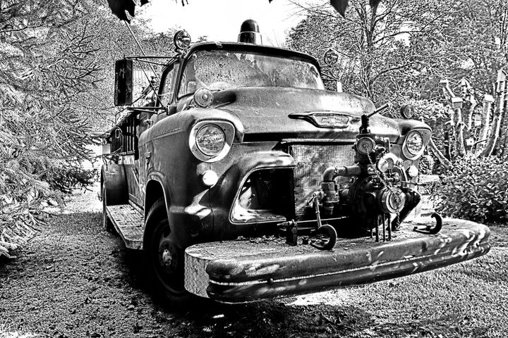 Antique Fire Truck Black And White 2 - Lisa Wooten Photography
