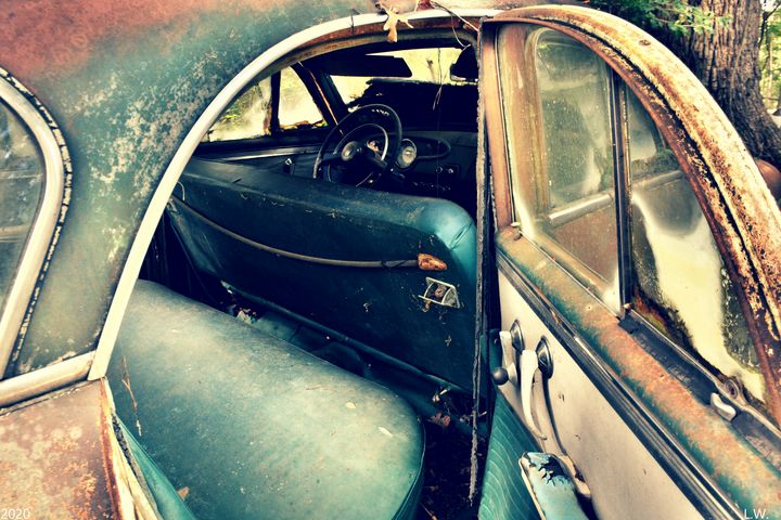Blue Interior Of A Willy's Aero - Lisa Wooten Photography