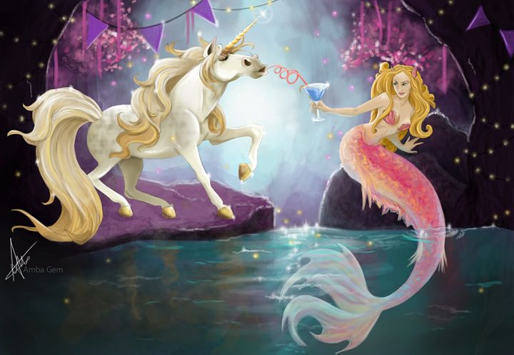 Unicorn Mermaid party! - Amba Gem Art - Digital Art, Fantasy