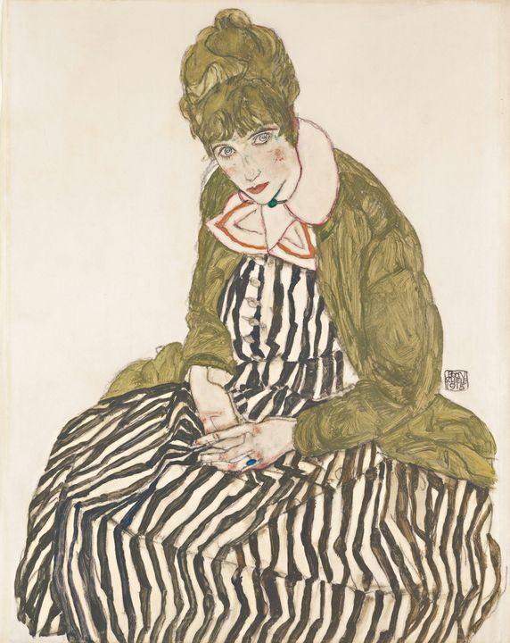 Egon Schiele~Edith with Striped Dres - Old master