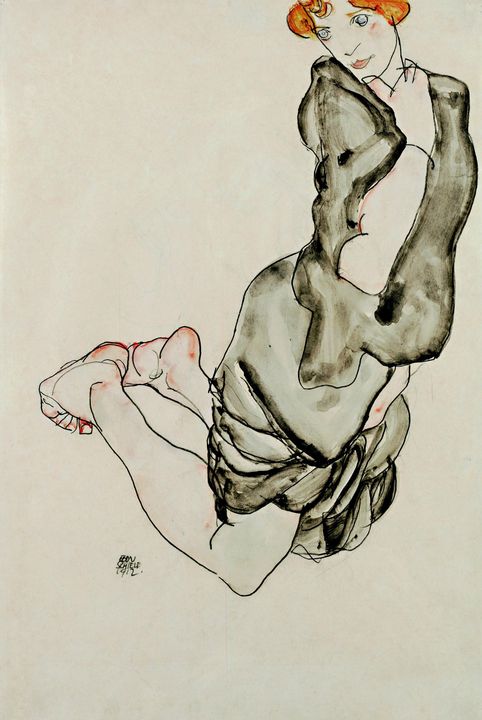 Egon Schiele~Kneeling Woman with a G - Old master