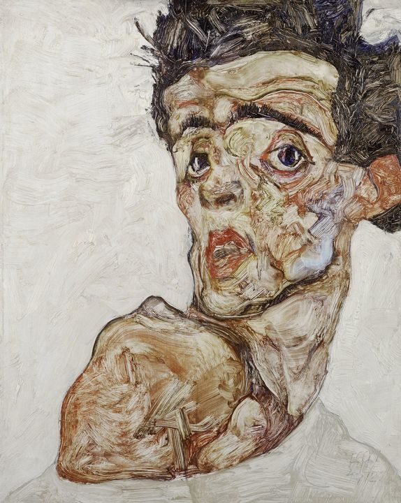 Egon Schiele~Self-Portrait with Rais - Old master