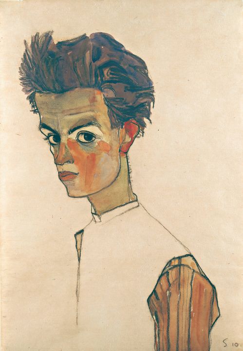 Egon Schiele~Self-Portrait with Stri - Old master