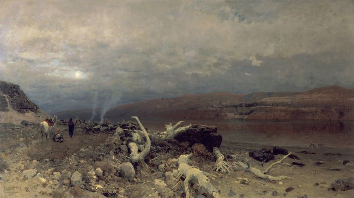 Eugen Bracht~Dusk at the Dead Sea - Old master