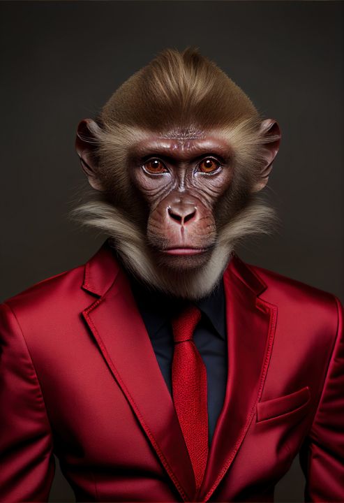 Monkey In A Red Suit - DesignsWithVibes - Digital Art, Animals