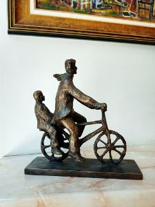 Sulpture of Father and son cycling - Miniature Gallery